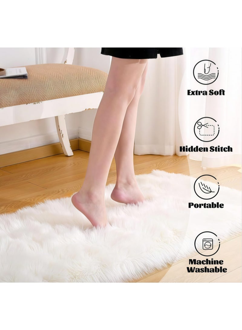 White Faux Fur Rug,Luxury Fluffy Rugs for Bedroom,60*90CM Washable Area Rugs,Sheepskin Bedroom Rug,Furry Carpet Small Shag Rug,Soft Throw Living Room,Kids Boys Girls Room Decor (Y2547) - Image 2